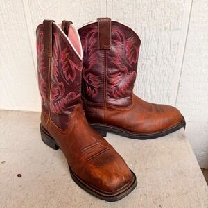 Ariat Work Steel Toe Waterproof Western Cowboy Boots Women 11B Brown Pink